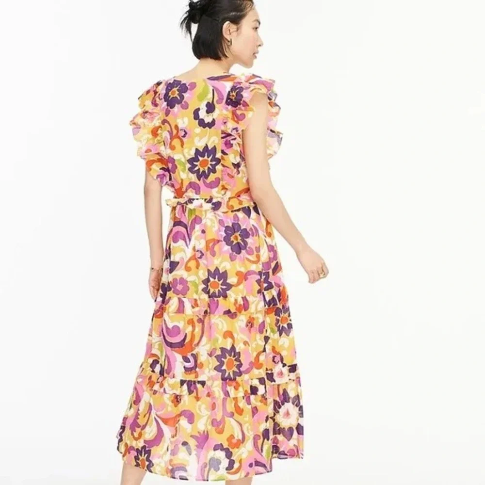 J. Crew Ruffle-Sleeve Dress Ratti Cotton Spring Floral Size XXL NEW Resort Beach